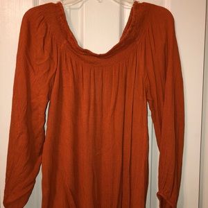burnt orange off shoulder top
